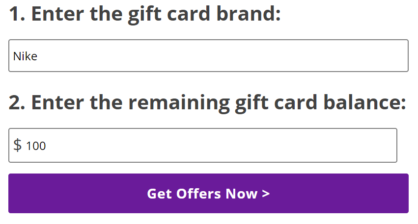 enter unused gift card information into gift card granny
