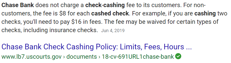 chase bank check cashing fees