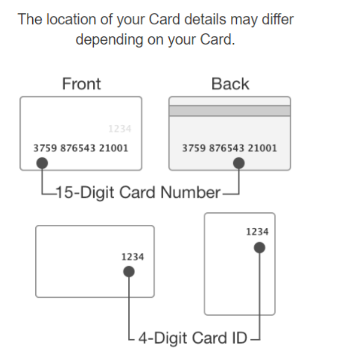 AMEX gift card number locations