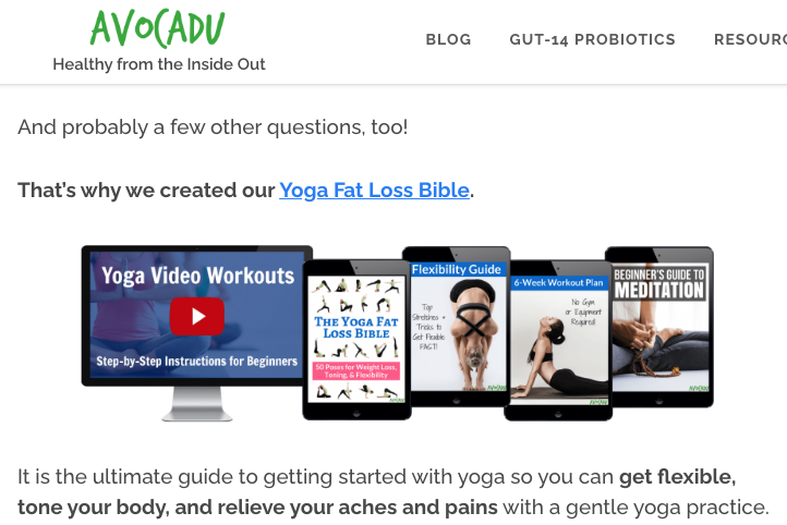 Avocadu selling a yoga for weight loss product