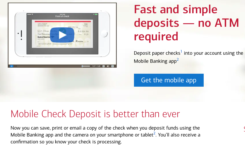 Bank of America - Mobile check deposit