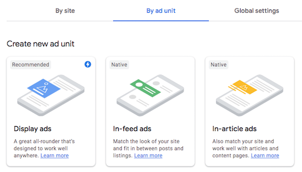 Google Adsense ad unit types